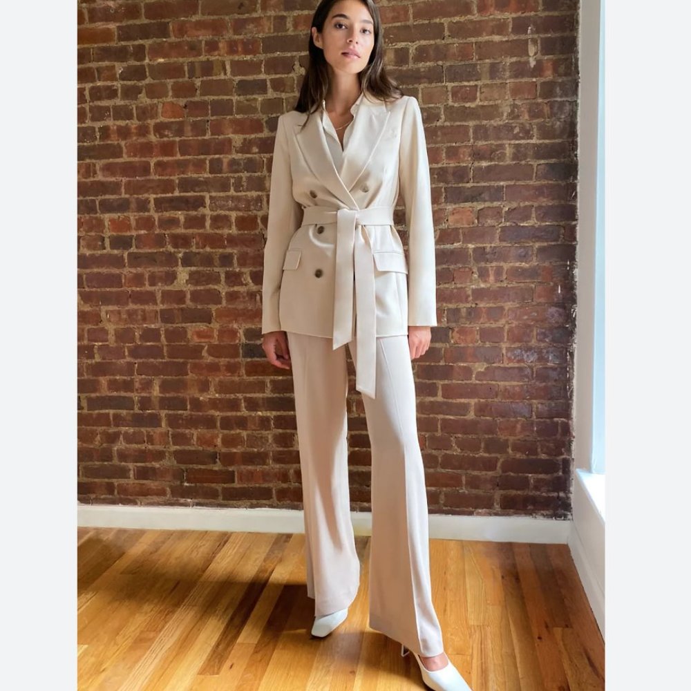 Aritzia Babaton Sierra Beige Samuel Belted Blazer Belted Double-Breasted Blazer